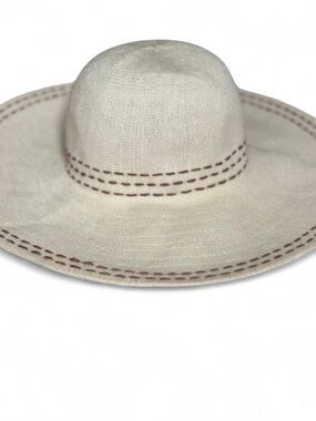 Elegant Cream Floppy Hat with Brown Stitching